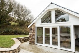 The external view of the French doors at Brynymor holiday cottage, Llangennith, Gower