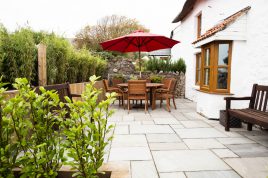 The external seating area at The Bower Cottage self-catering cottage, Port Eynon, Gower