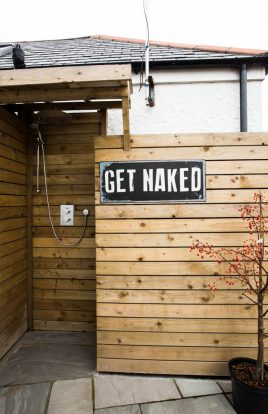 The outside shower at The Bower Cottage self-catering holiday cottage, Port Eynon, Gower