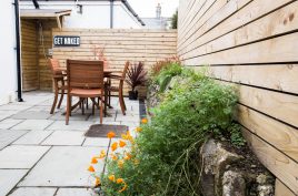 The rear courtyard at The Bower Cottage self-catering accommodation, Port Eynon, Gower