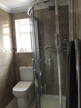The shower room at Coastal View self-catering apartment, Oxwich, Gower